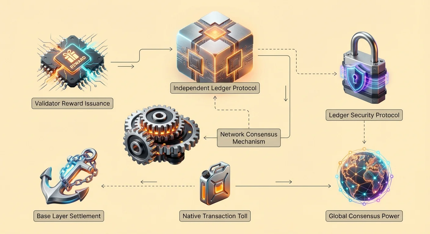 Infographic thumbnail contrasting native coin infrastructure, security, consensus with token utilities, smart contracts, and ecosystem risks.