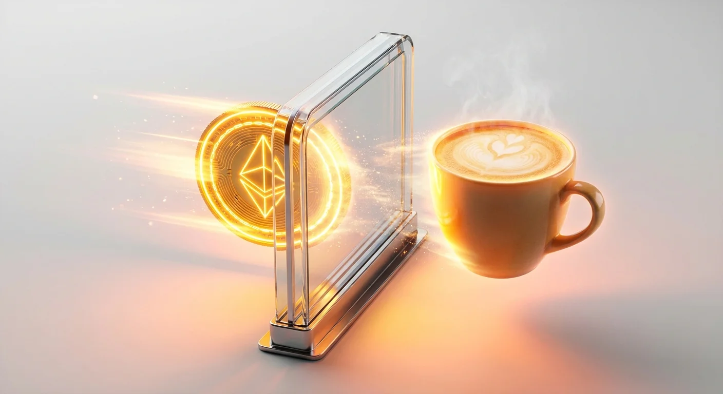 Dynamic thumbnail infographic depicting spending cryptocurrency on real-world goods, bridging digital assets to physical purchases.